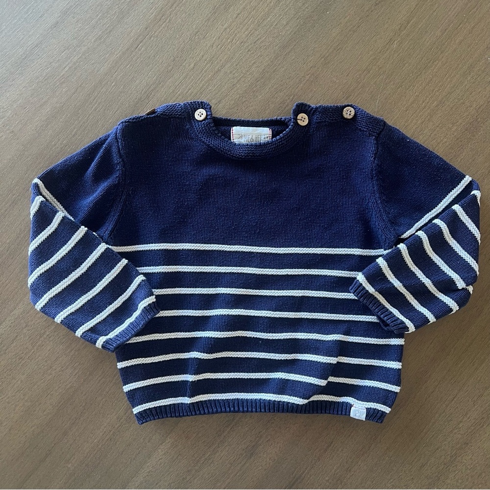 EUC Me & Henry brand Breton baby sweater 100% cotton - Navy and White Striped